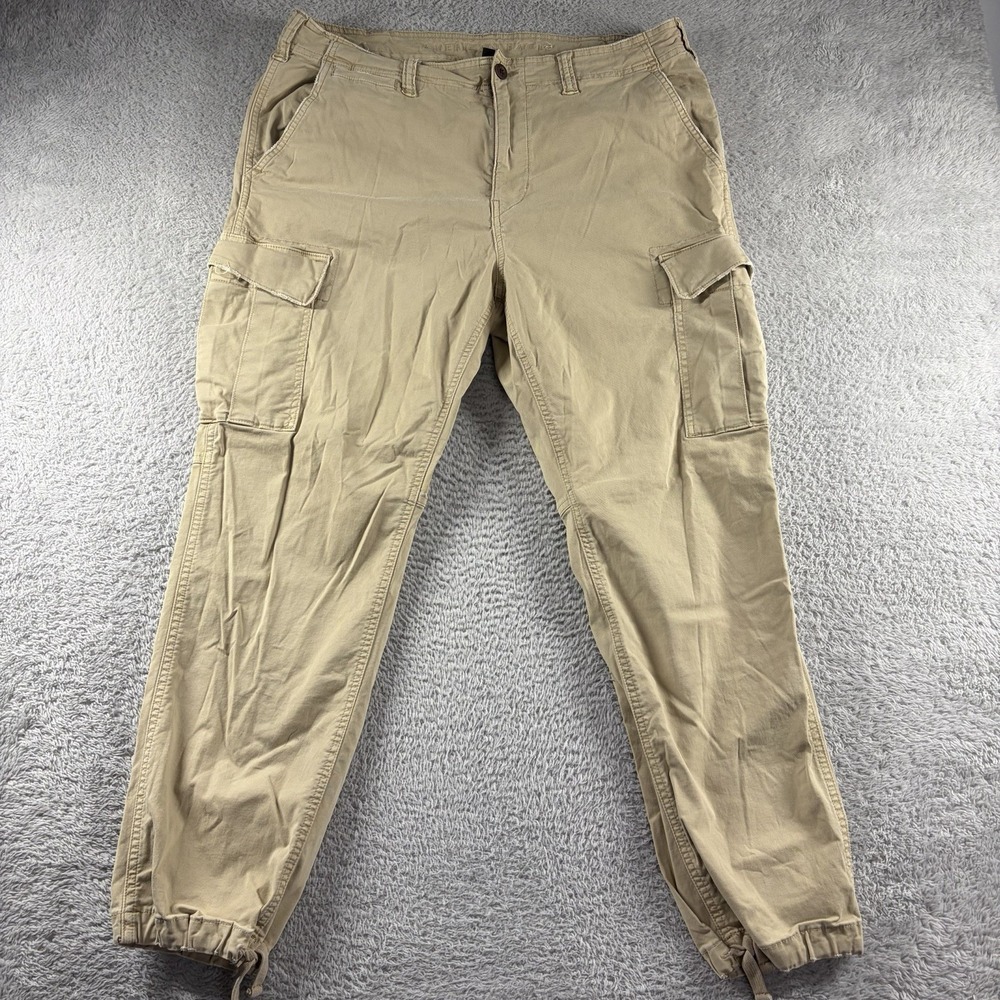 American Eagle Cargo Jogger Pants Mens 36x32 Tan Khaki Adjustable Flex